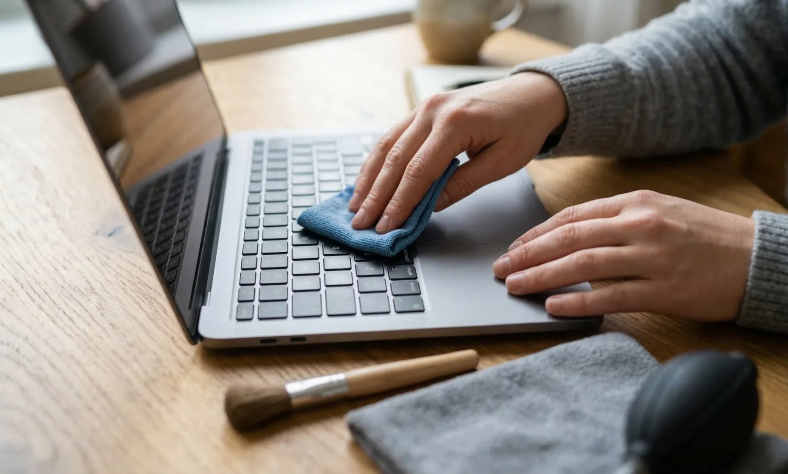 Illustration für: So reinigen Sie den Bildschirm und die Tastatur eines Laptops sicher